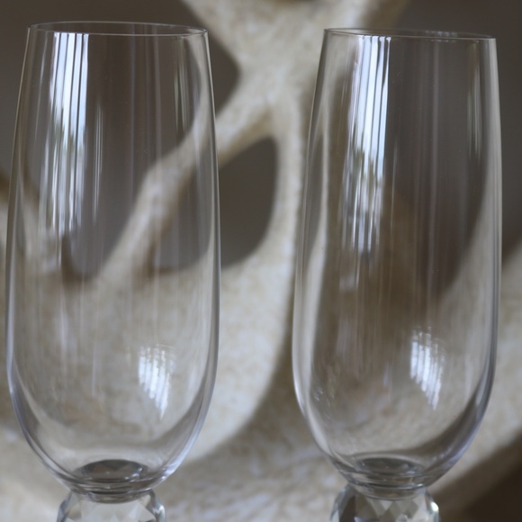DAVID TUTERA SILVER RHINESTONE SPARKLE CRYSTAL WEDDING DECORATIVE FLUTES - S/2 - Picture 6 of 7